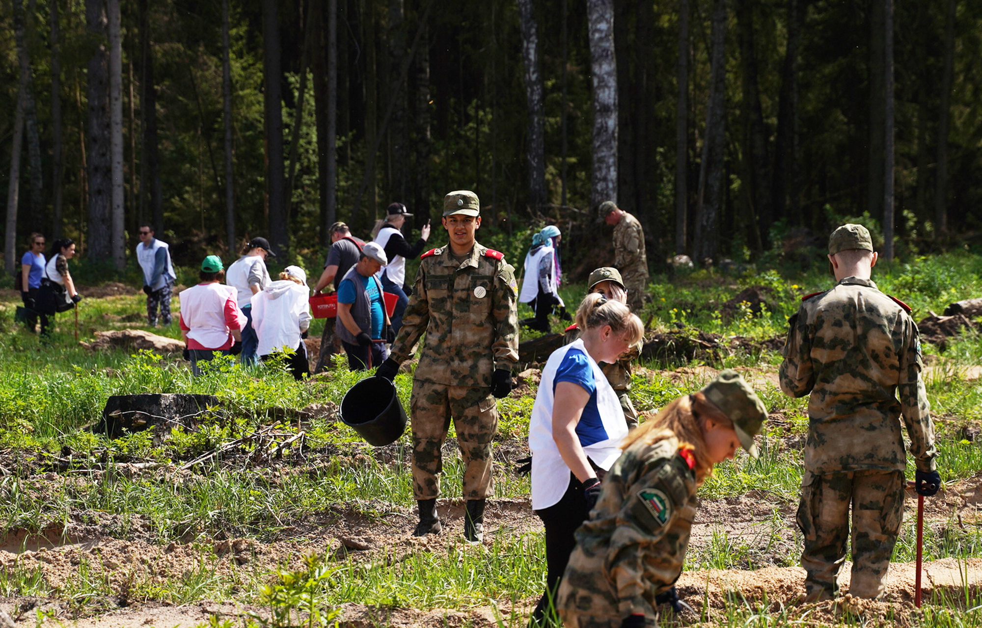 Игорь Руденя со школьниками и студентами высадил ели в Калининском районе