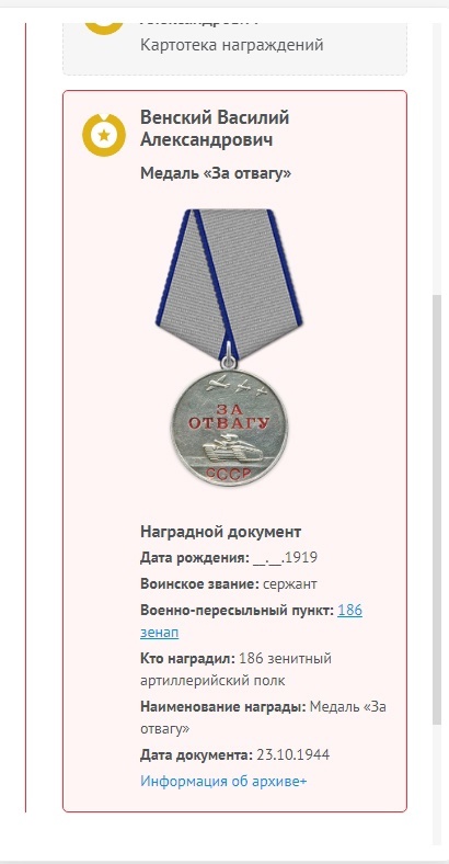 медаль за отвагу венский василий