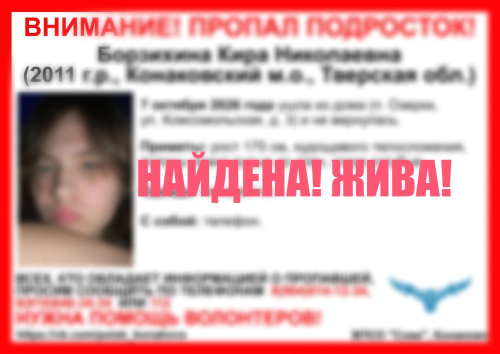 В Конаковском округе завершен поиск Киры Борзихиной